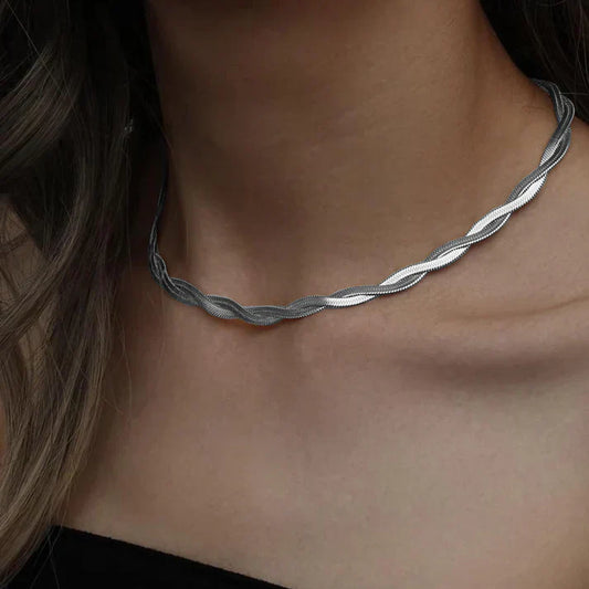 Silver Twist Snake Chain Necklace